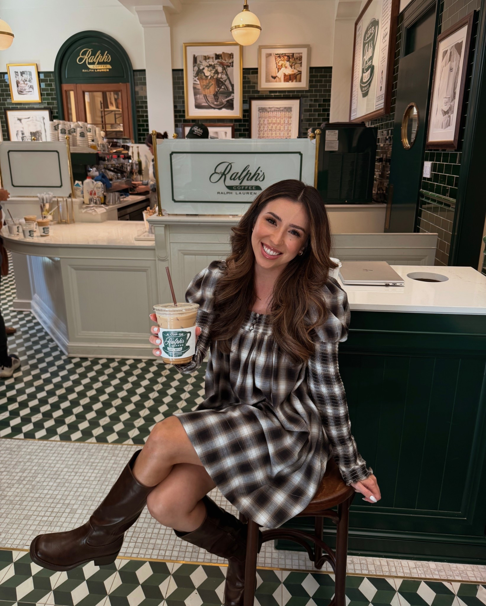 Coffee shop outfit 👜👢☕️ babydoll dress 