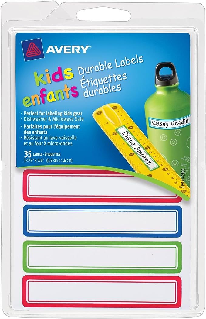 Avery Durable Labels for Kids' Gear, Assorted, 0.625 x 3.5 Inches, Pack of 35 (41428) | Amazon (US)