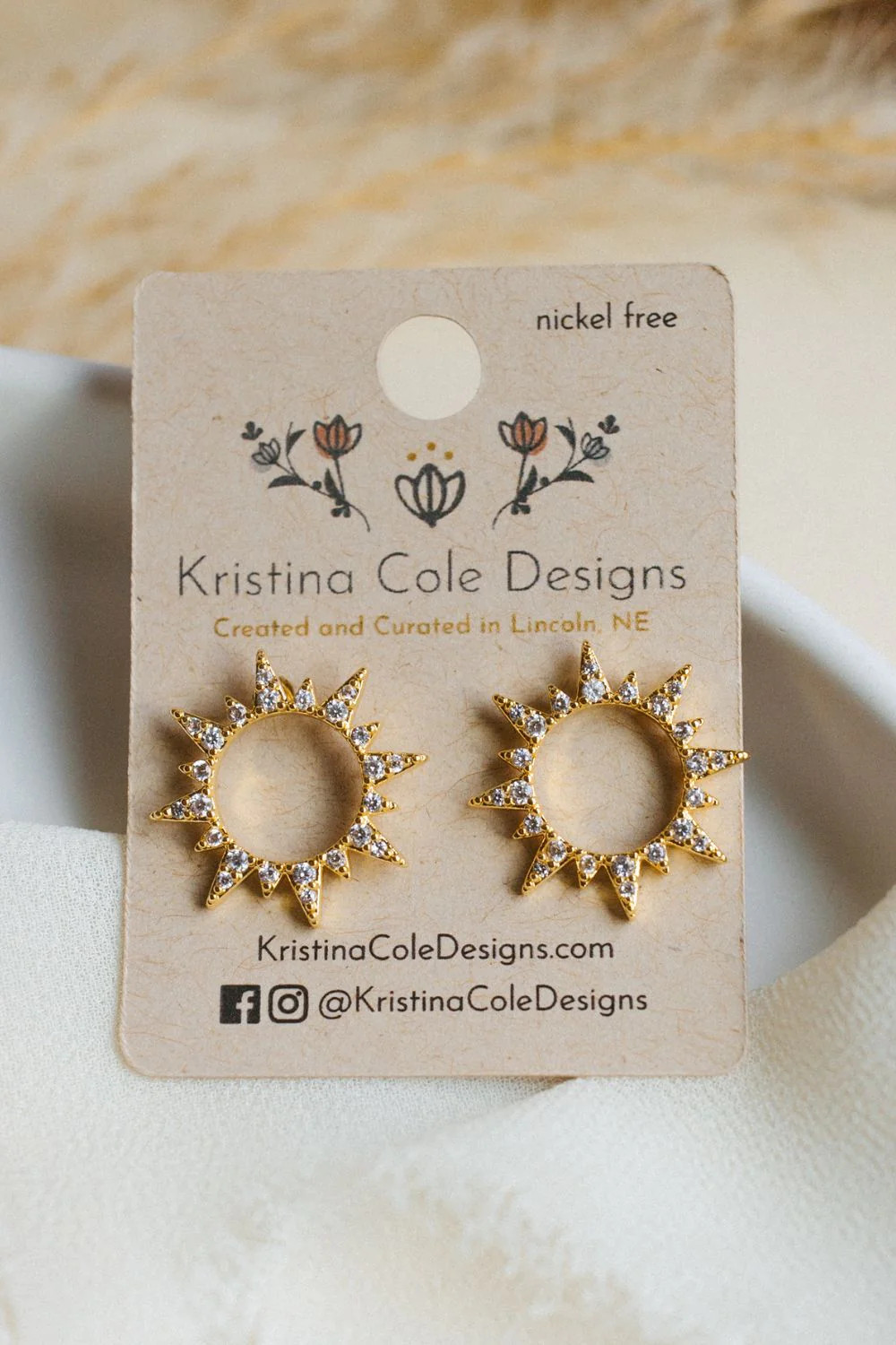 Gold/Diamond Sun Studs | Kristina Cole Designs