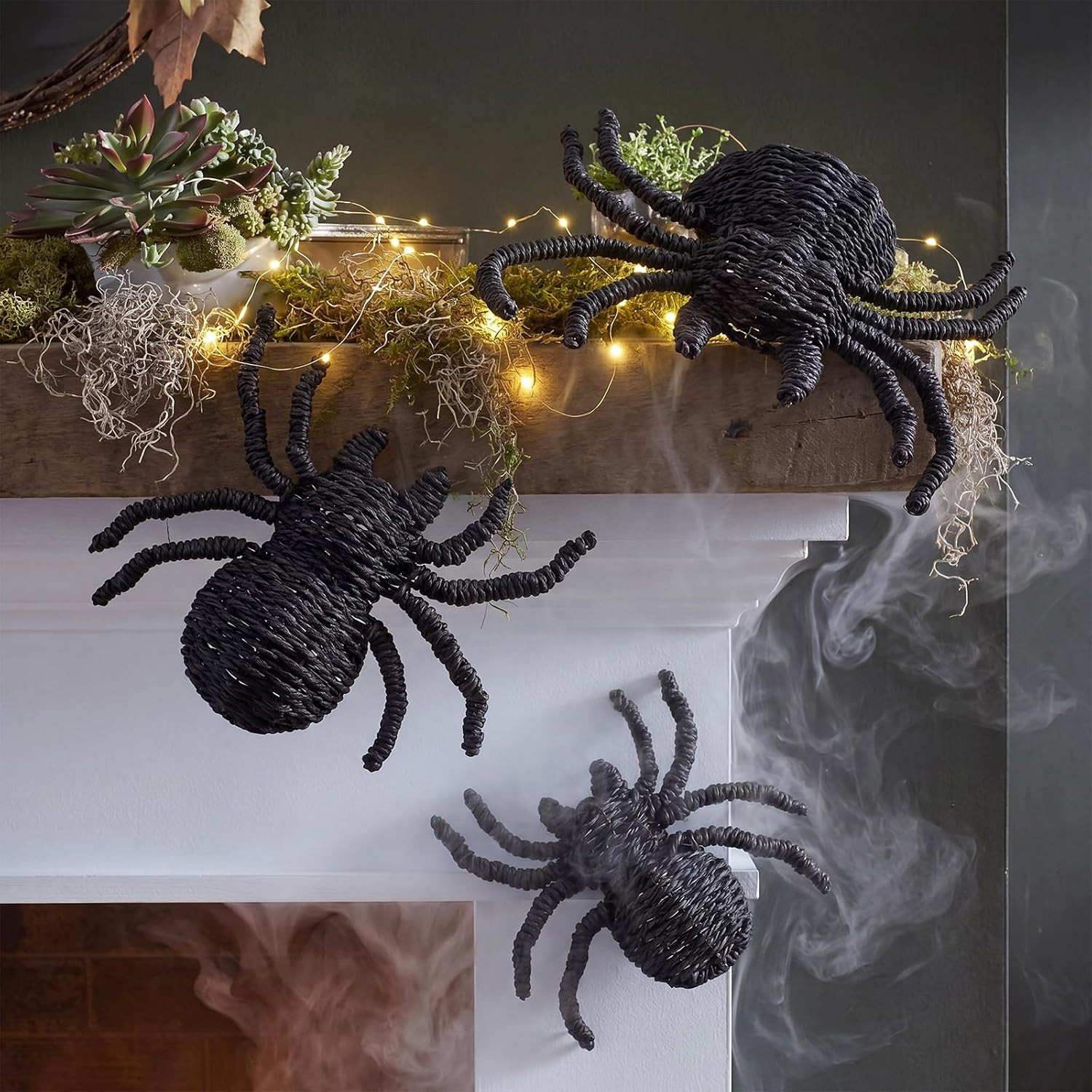 Beeveer 3 Pcs Woven Rattan Spider Halloween Decor – Handcrafted Black Rope Spiders, 3D Rustic Farmhouse Spooky Wall & Table Decorations for Home, Fireplace, Door, 9.06/7.48/5.91 Inch | Amazon (US)