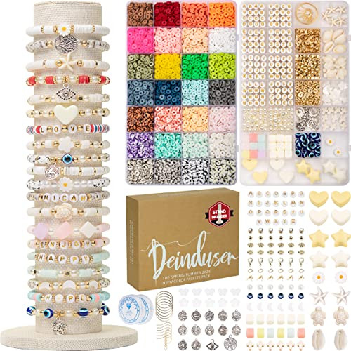 Deinduser Bracelet Making Kit with Stand, 7800pcs Clay Bead Set for Adults, 2Boxes Clay Beads Kit... | Amazon (US)
