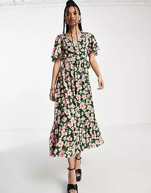 Twisted Wunder midi wrap dress in spring floral print | ASOS (Global)