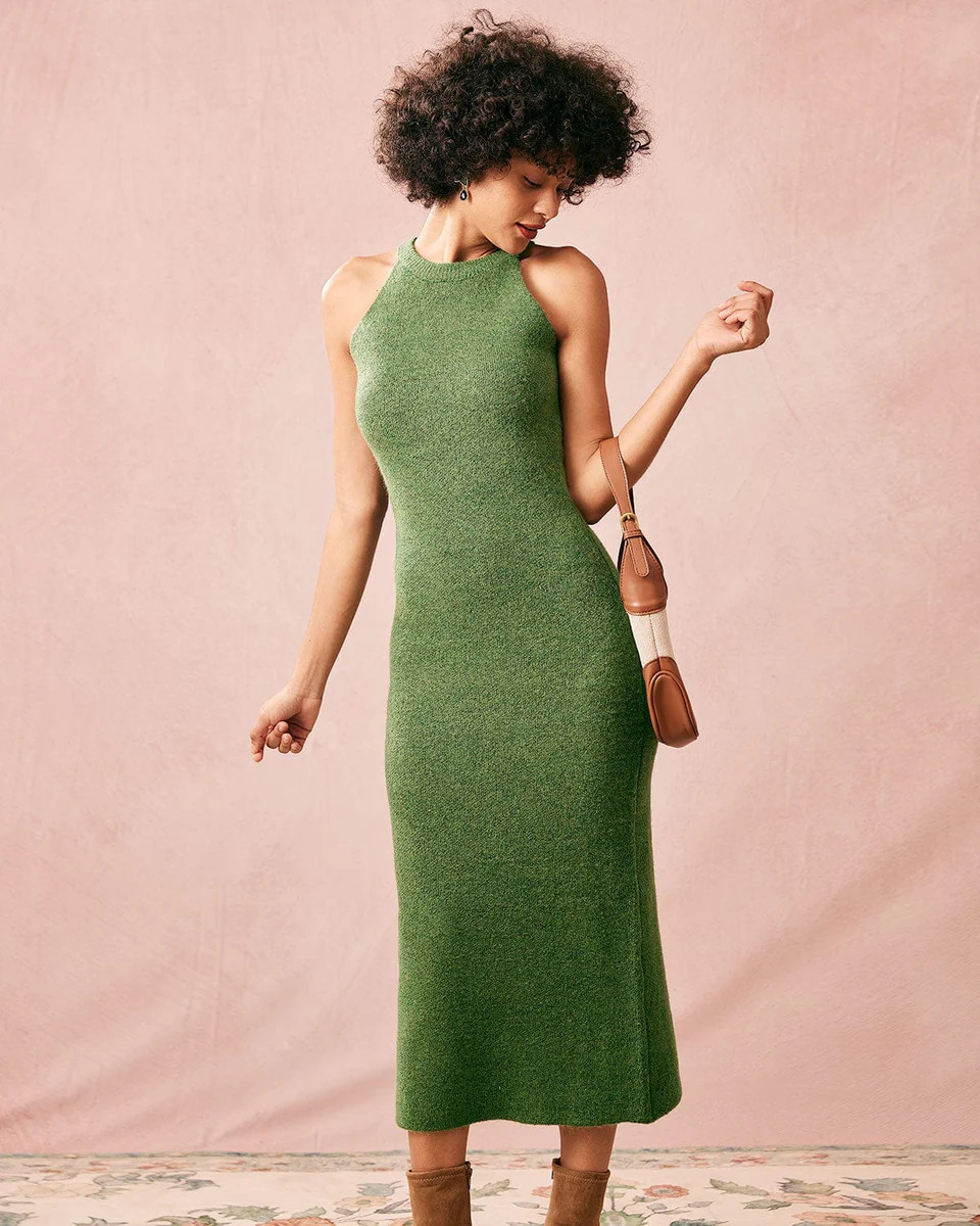 The Green Bodycon Knit Halter Dress | rihoas.com