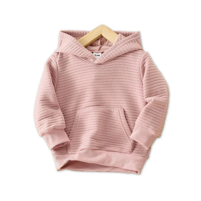 PatPat Toddler Boy/Girl Sweatshirts Solid Color Textured Hoodies Sweatshirt, Pink,18-24M,Clearanc... | Walmart (US)