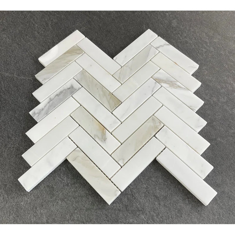 1" x 4" Calacatta Gold Marble Herringbone / Chevron Mosaic Wall & Floor Tile | Wayfair North America
