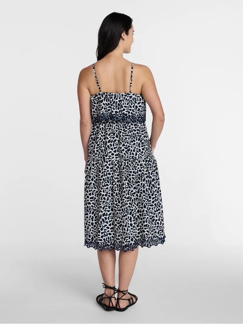 Time and Tru Women's and Women's Plus Sleeveless Cotton Midi Dress with Eyelet Trim, Sizes XS-4X | Walmart (US)
