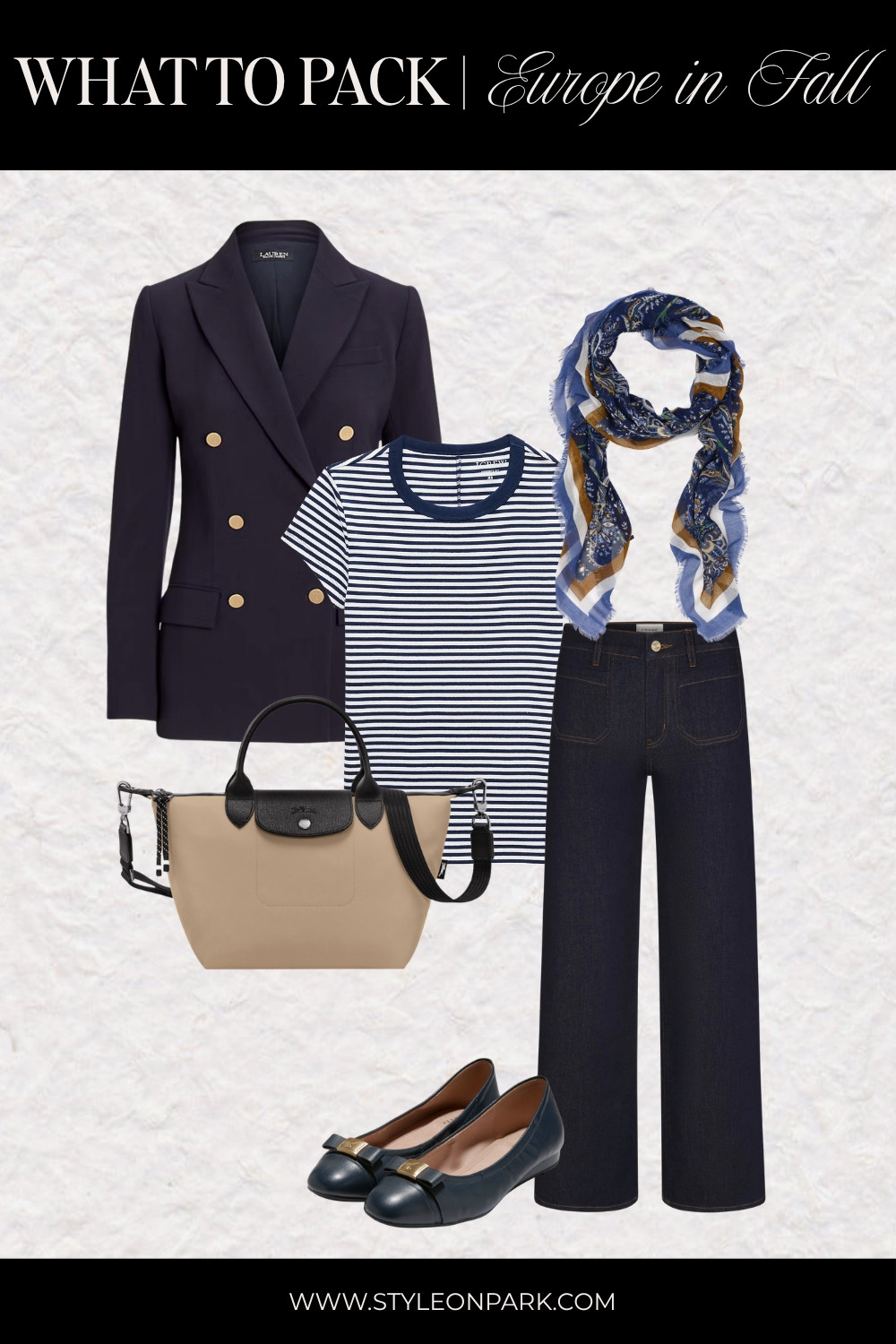 What to Pack | What to Wear This Fall

Blazer, striped tee, dark-wash sailor denim, scarf, tote, and ballet flats 

 #LTKSeasonal #LTKWorkwear #LTKTravel