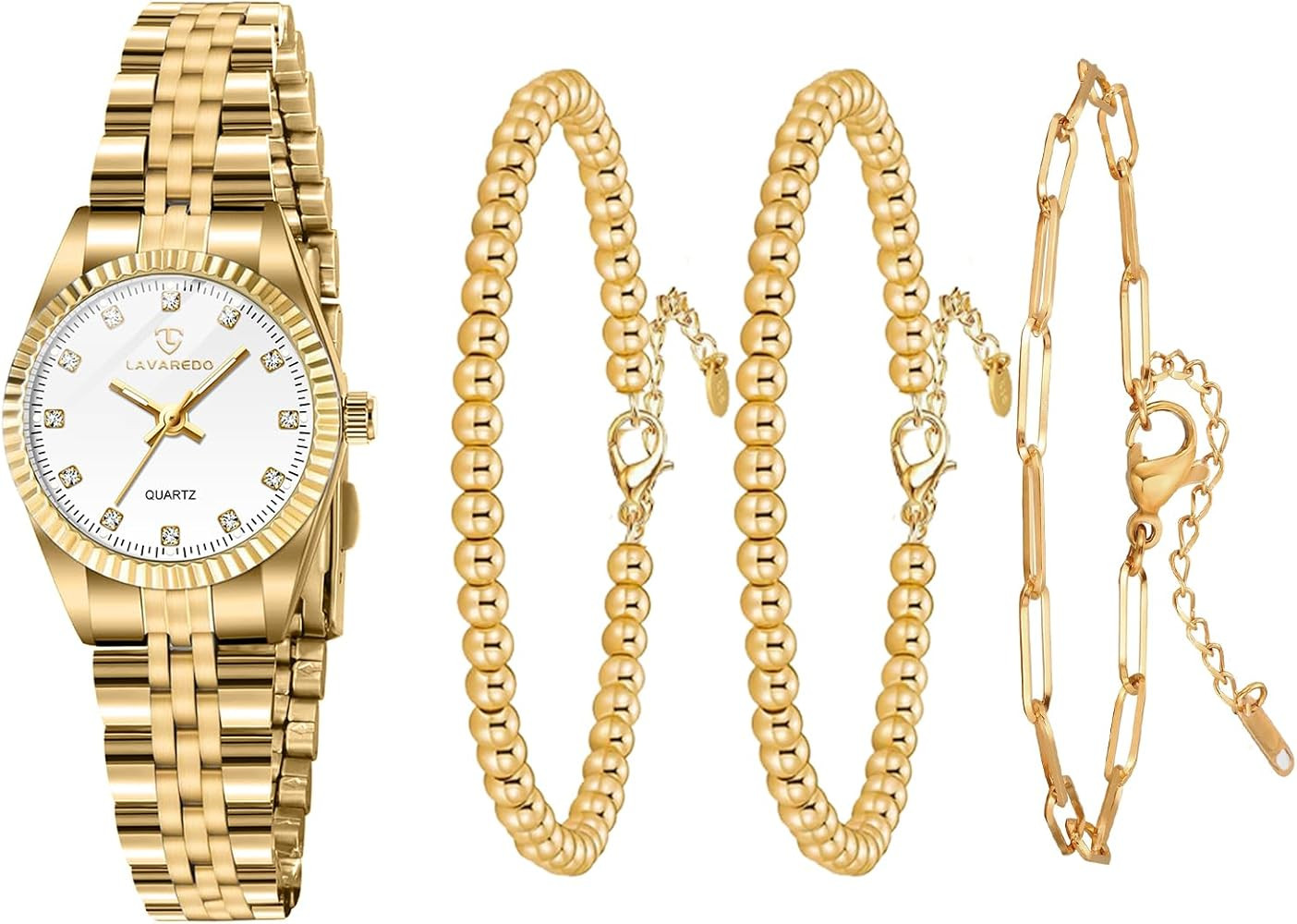 Gold Womens Watch Set, 18K Gold Plated Bangle Bracelets Ring for Women, Dainty Ladies Wrist Water... | Amazon (US)