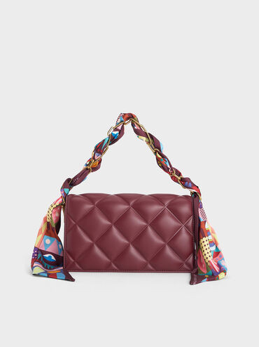 Burgundy Alcott Scarf Handle Quilted Clutch | CHARLES & KEITH | Charles & Keith EU