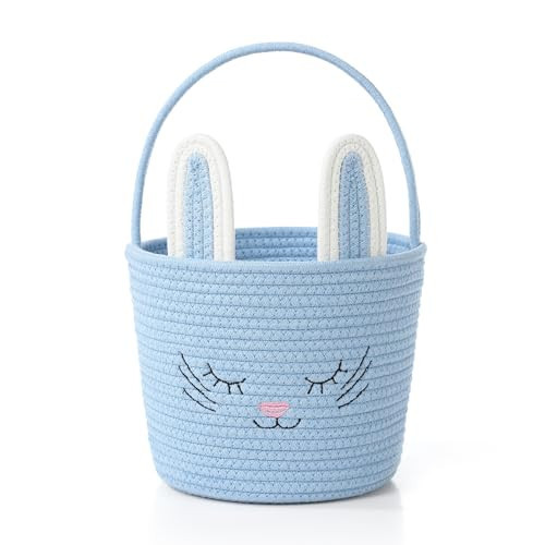 Easter Basket with Handle Woven Baby Gifts Empty Bunny Basket For Girls Boys Kids Gift Baby Shower Wedding Flower(Blue) | Amazon (US)