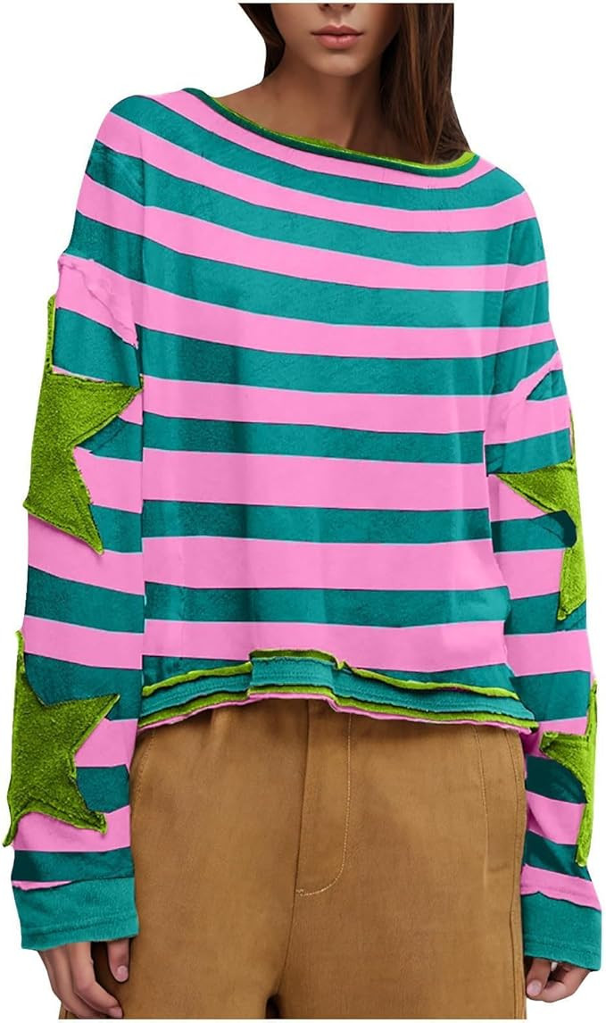 Kislio Women's Oversized Graphic Sweatshirts Long Sleeve Crewneck Fashion Oversized Star Graphic ... | Amazon (US)