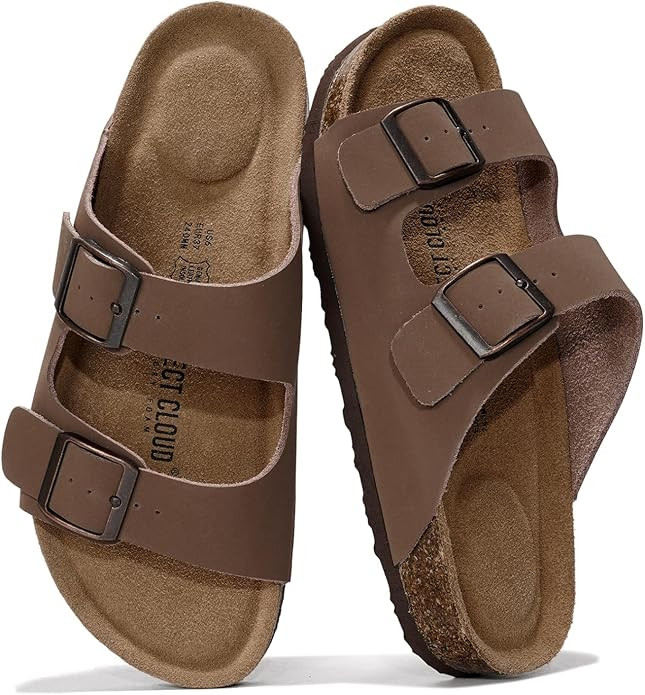 Project Cloud 100% Genuine Leather Flat Sandals For Women 2026 Cork Footbed Womens Sandals with M... | Amazon (US)