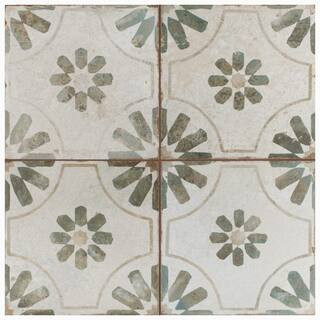 Merola Tile Kings Blume Sage Encaustic 17-5/8 in. x 17-5/8 in. Ceramic Floor and Wall Tile (11.02... | The Home Depot