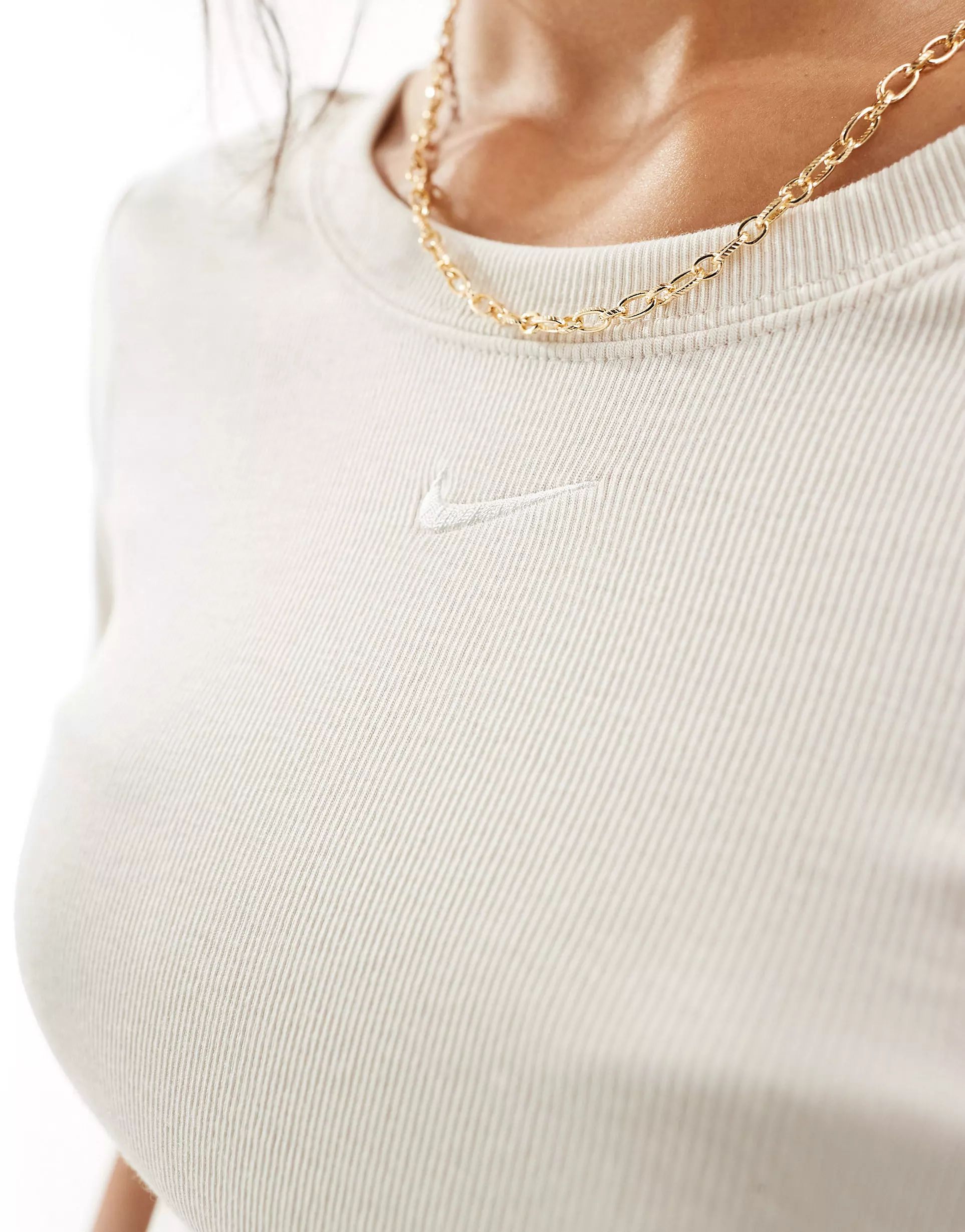 Nike mini-ribbed scoop back T-shirt in orewood beige | ASOS (Global)
