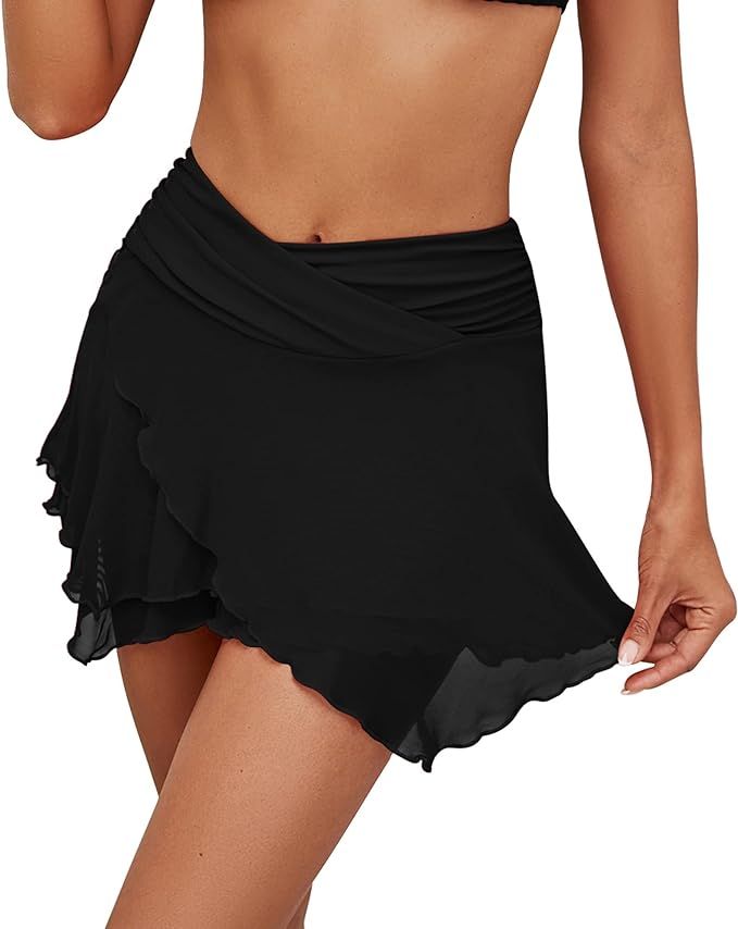 GRAPENT Swim Skirt Bottoms for Women Criss Cross High Waisted Bikini Bottom Layered Mesh Flowy Sh... | Amazon (US)