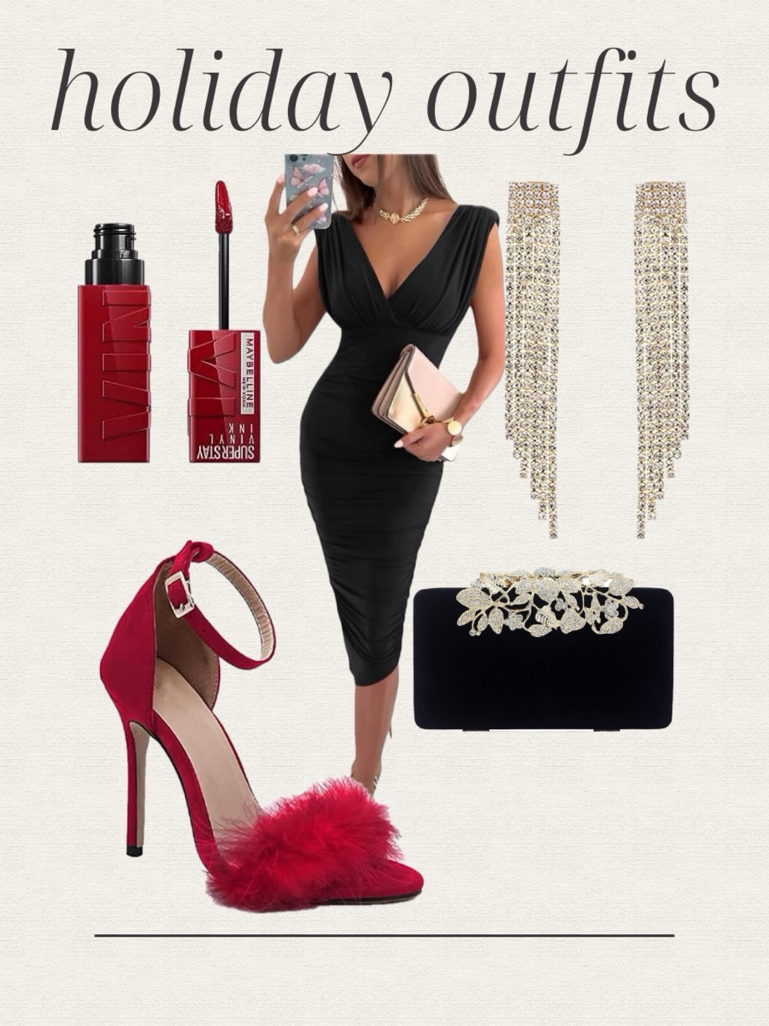 Daily Amazon finds, holiday dresses, under $50, midi dress, black dress, black evening bag, rhinestone earrings, red lipstick, red heels, Christmas dress, Christmas outfit, Holiday outfit, Amazon fashion, Amazon dress

#LTKHoliday #LTKfindsunder50 #LTKstyletip