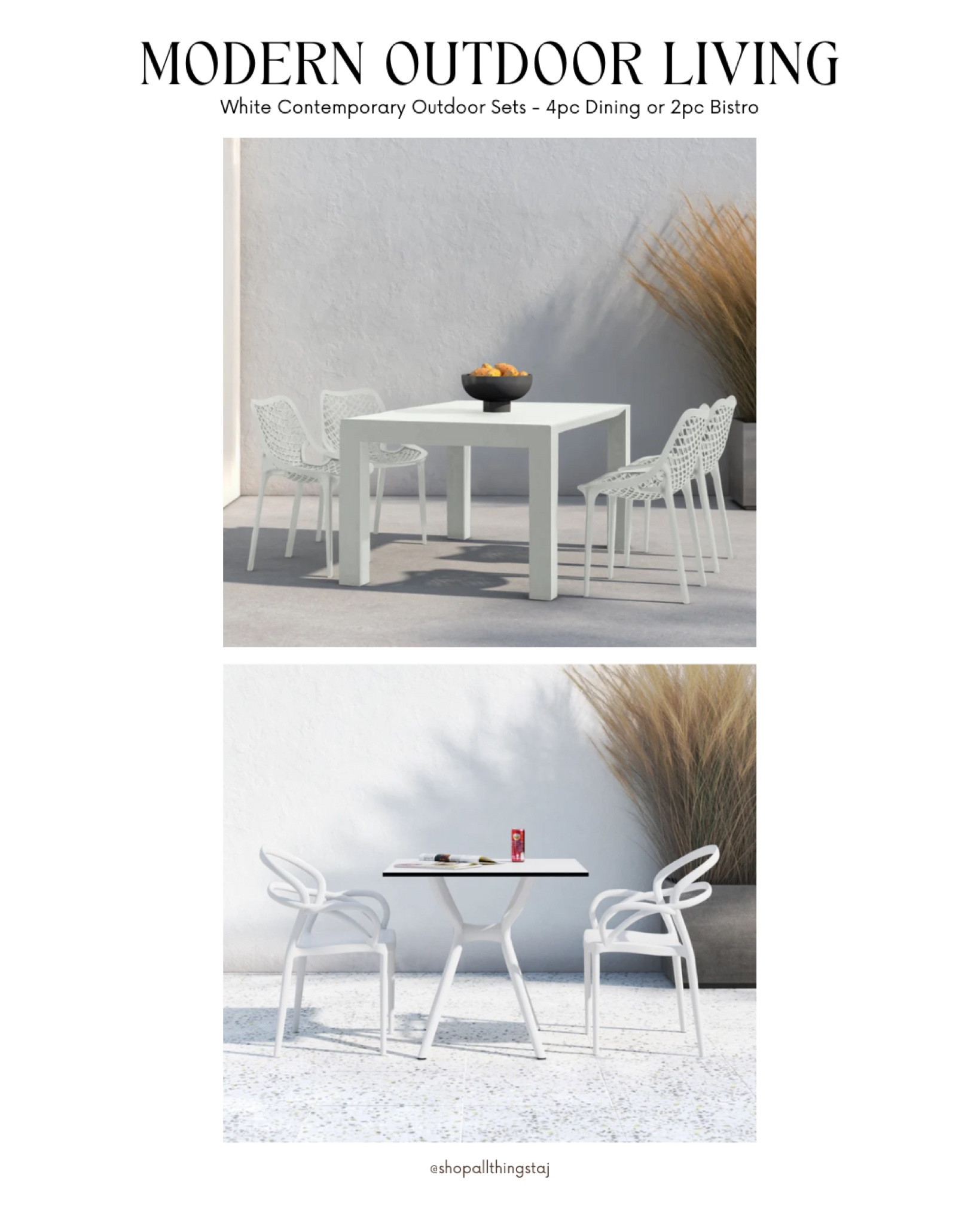 Modern Outdoor Living 🌟 check out these beautiful contemporary white outdoor sets, 4pc dining and 2pc bistro 👌🏽 both On Sale for the Memorial Day weekend!

#LTKStyleTip #LTKHome #LTKSaleAlert