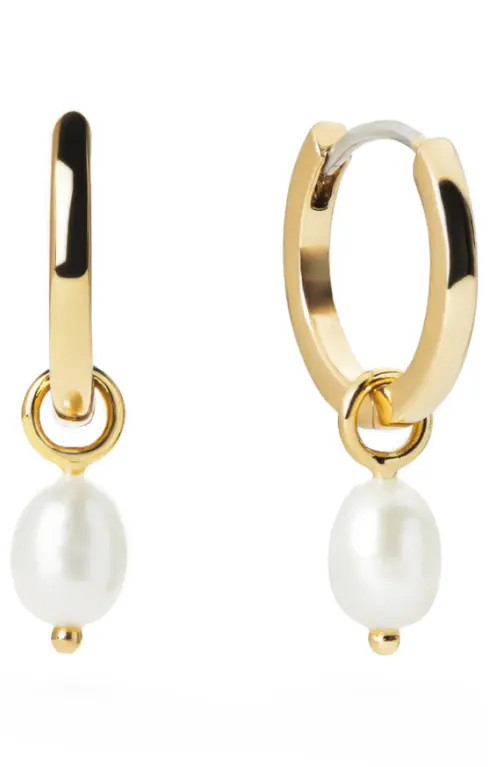 Ana Luisa Freshwater Pearl Huggie Hoop Earrings in Gold/white at Nordstrom | Nordstrom