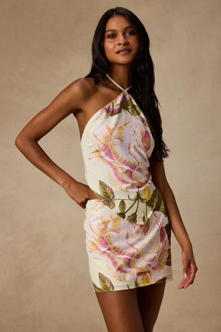Dawson Light Yellow Floral Satin Mini Skirt | Lulus