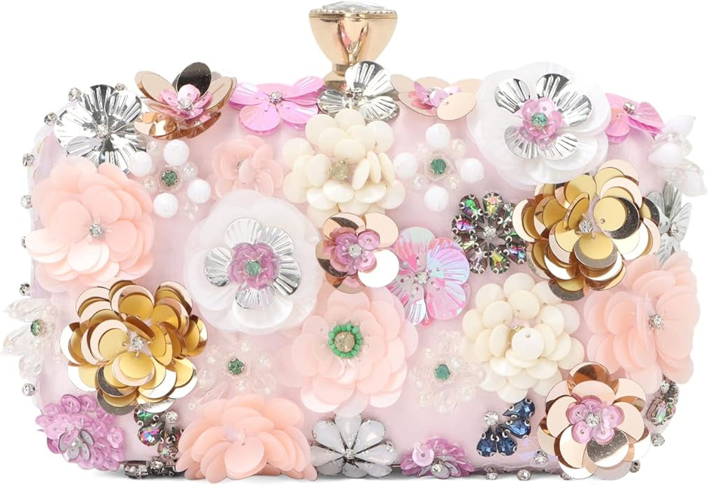 Oweisong 3D Flower Clutch Purses for Women Gold Formal Wedding Party Evening Bags Chain Floral Sh... | Amazon (US)