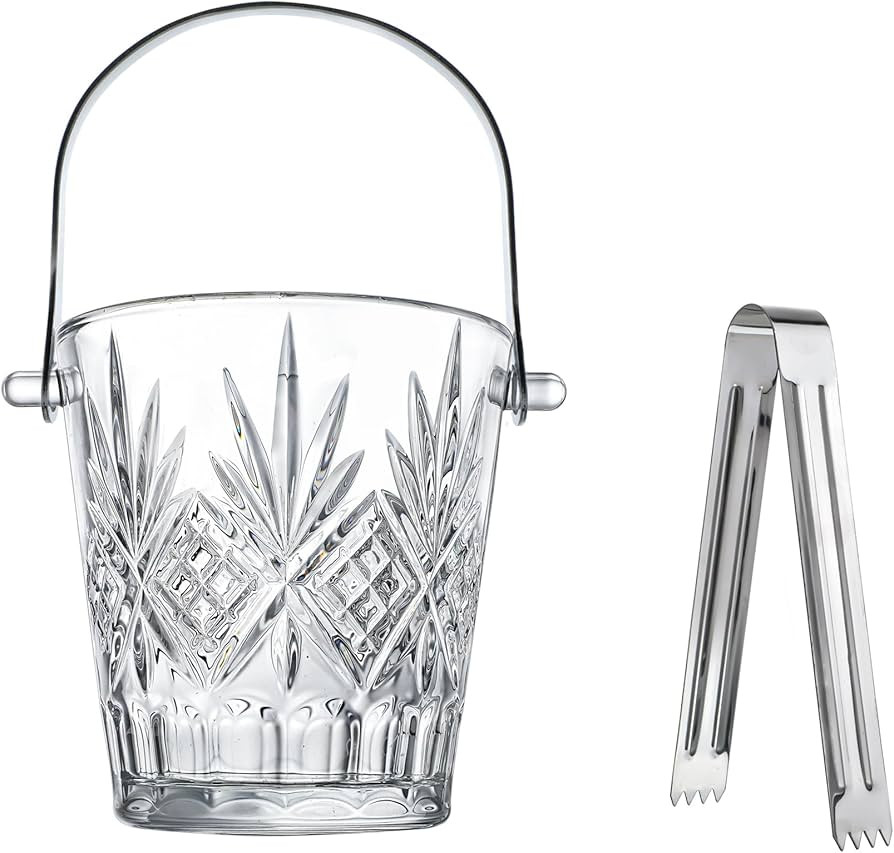 Clear Glass Ice Bucket with Ice Tong and Handle 33.8 oz Crystal Ice Cube Busket Cocktail Bar Cham... | Amazon (US)