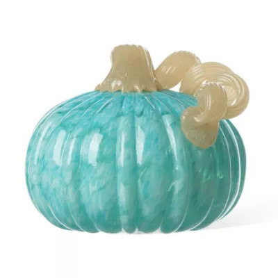 Glitzhome 6"D Fall Turquoise Round Glass Pumpkin | Belk