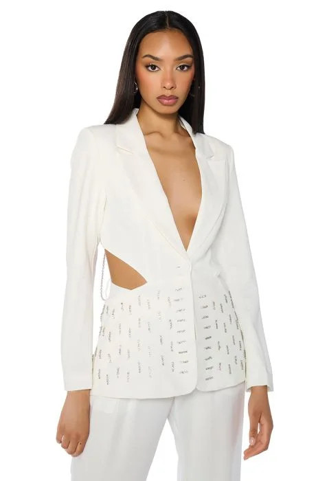 BACK CUT RHINESTONE BLAZER IN WHITE | AKIRA