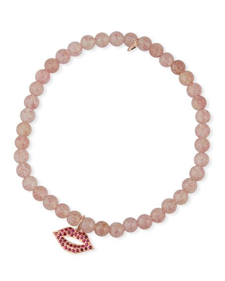 Sydney Evan 14k Rose Gold Small Ruby Lips Bracelet | Neiman Marcus