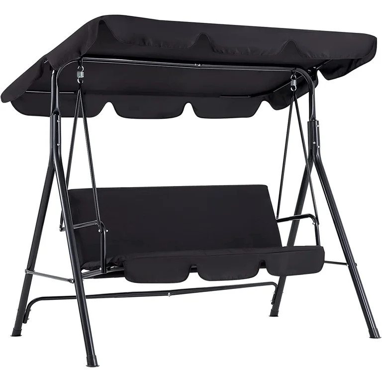 YODOLLA 3-Seat Outdoor Steel Porch Swing with Canopy, Swing Glider-Black, Free Standing Porch Swi... | Walmart (US)