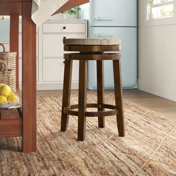 Granville Swivel Solid Wood Woven Seat Bar & Counter Stool | Wayfair North America