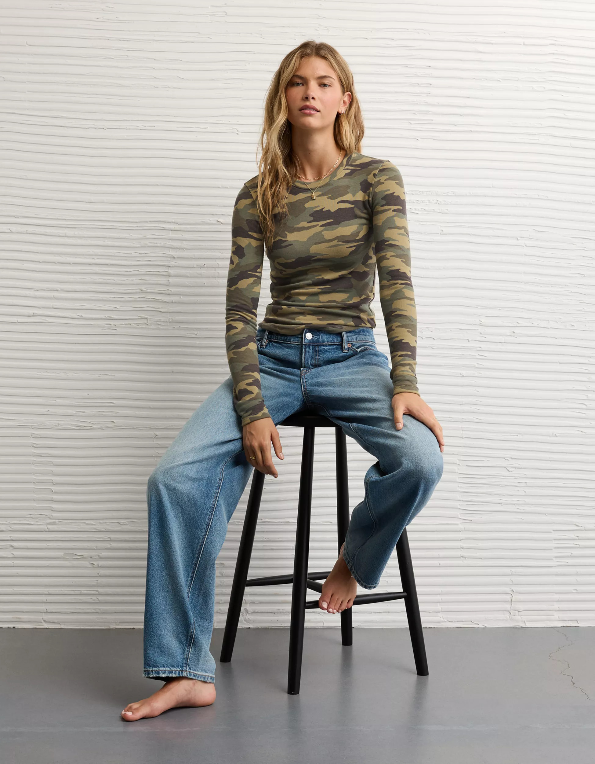 AE Long Sleeve Cozy Crewneck T-Shirt | American Eagle Outfitters (US & CA)