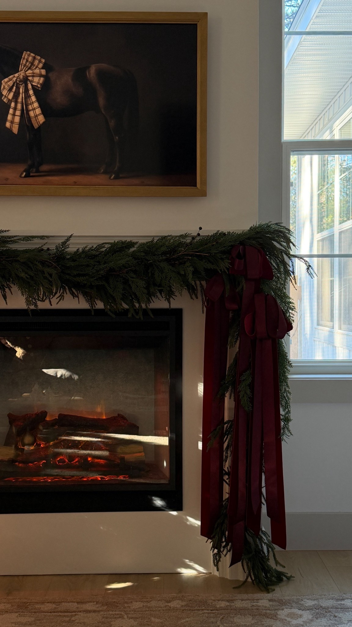 I have one 9 ft Norfolk pine garland wrapped with two 6ft cedar garlands  here ❤️ the bows are the Bordeaux Bow Kits from Tableshoppe co!

#LTKSeasonal #LTKHoliday #LTKHome