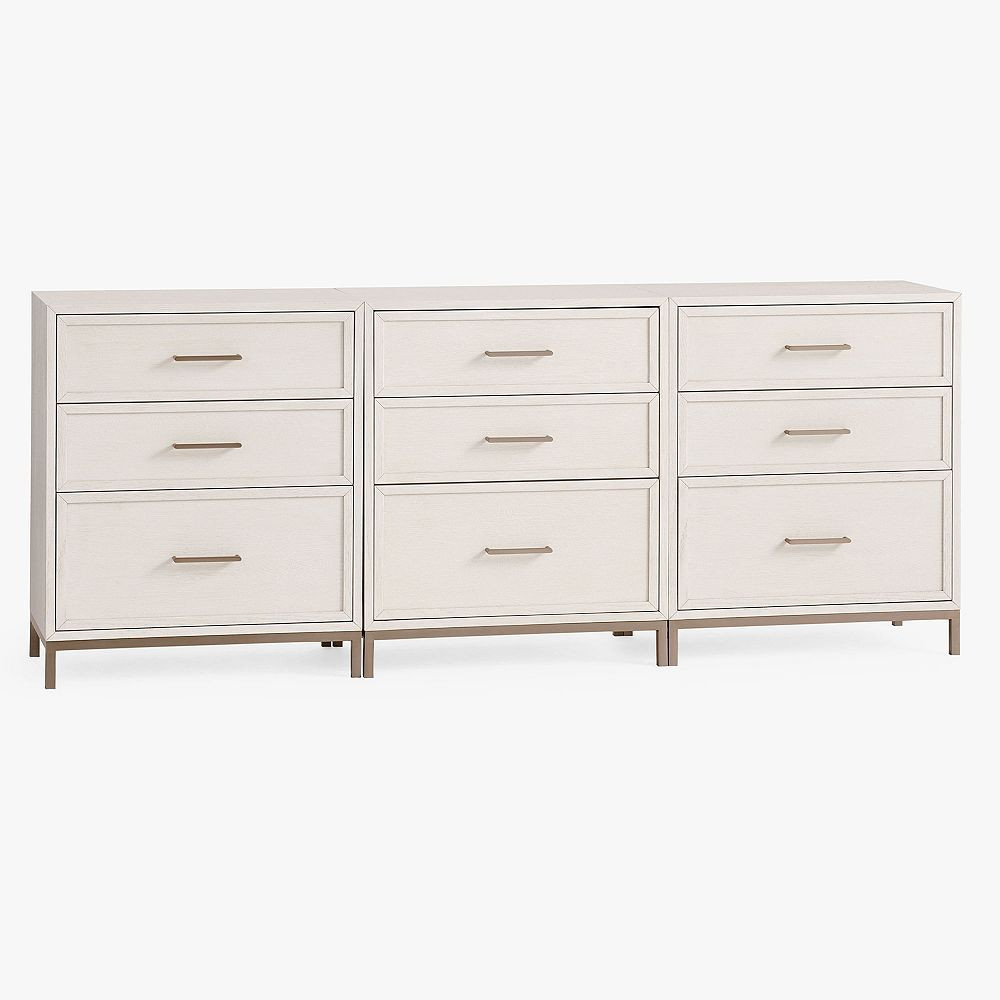 Blaire Triple Wide Set, 3 3-Drawer Storage Cabinets & 3 Bases, Bleached Bone, White Glove | Pottery Barn Teen