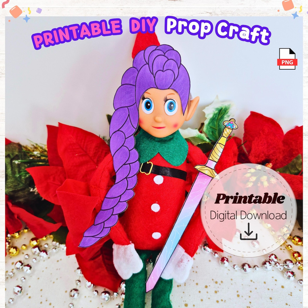 Printable Pop Star Elf Craft Set | Purple Hair Paper Sword Prop | Fun Holiday Elf Scene | DIY Pri... | Etsy (US)