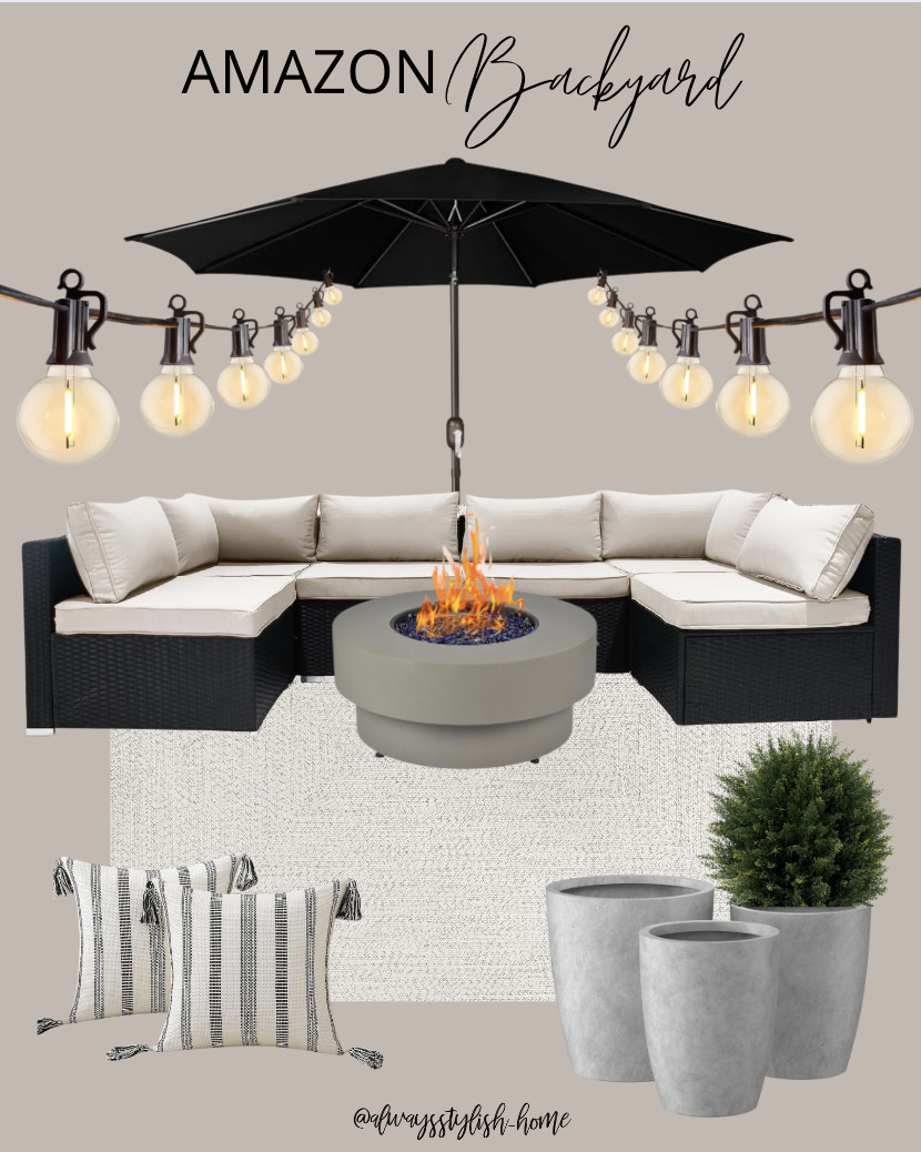 Backyard Oasis, outdoor decor, outdoor living, patio seating, umbrella, firepit, planters, lighting, amazon outdoor finds | Amazon (US)