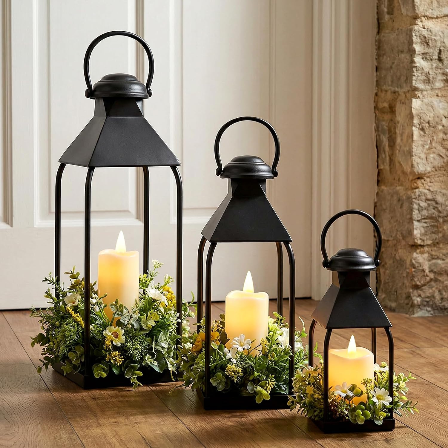 Decorative Metal Lanterns Indoor Outdoor, Set of 3 Outdoor Candle Holder | Amazon (US)