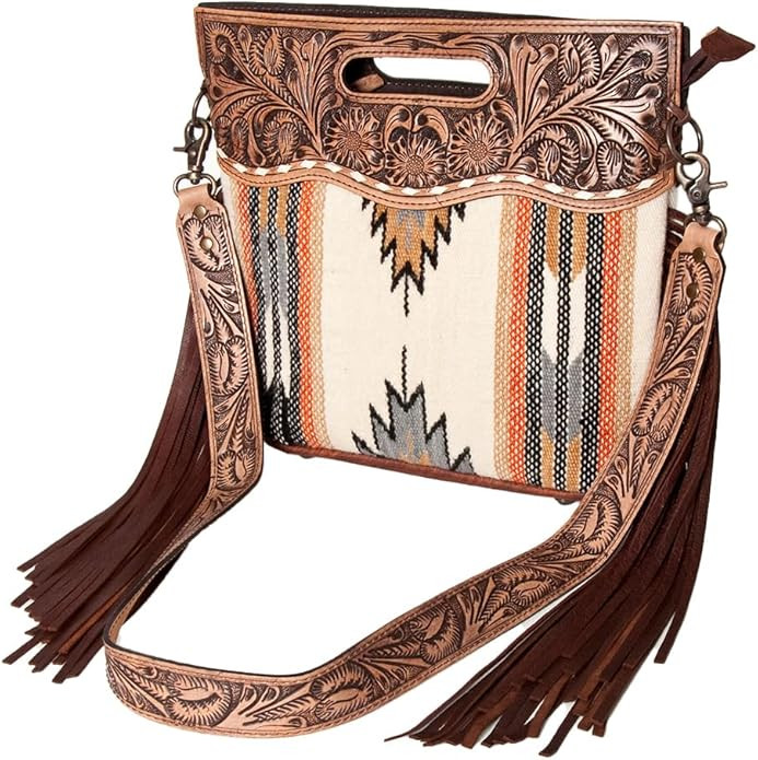 American Darling ADBGS146A Clutch Hand Tooled Hair On Genuine Leather Women Bag Western Handbag P... | Amazon (US)