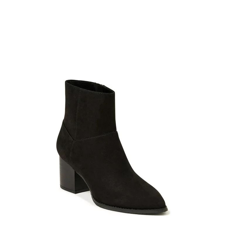 Melrose Ave Women’s Faux Leather Block Heel Side-Zip Pointed Toe Booties | Walmart (US)
