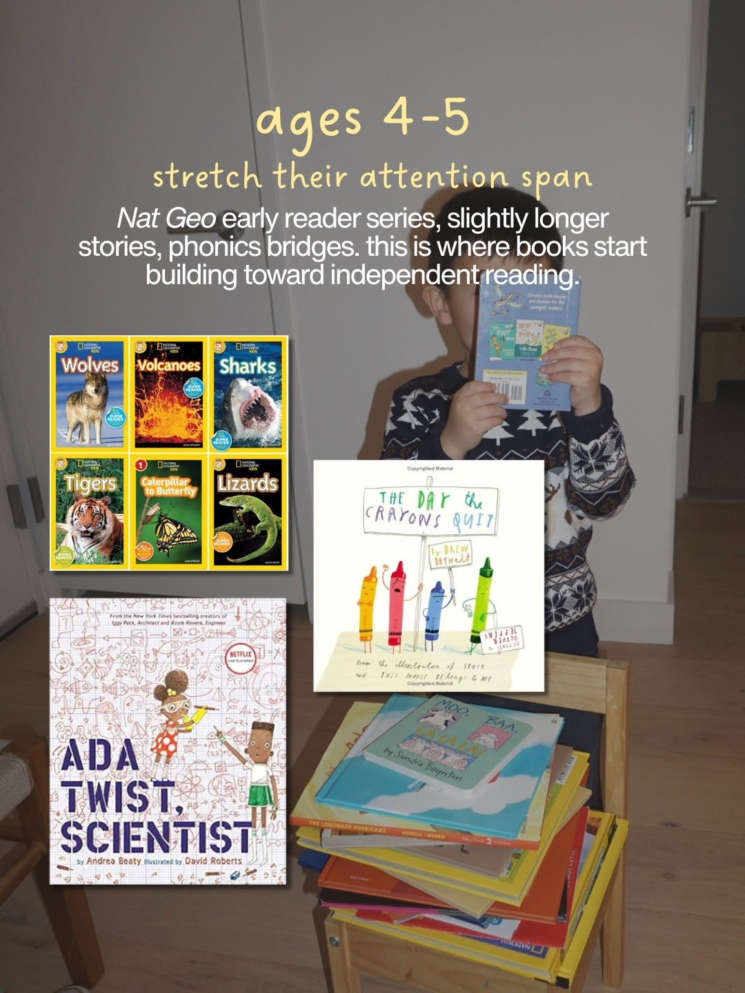 Ages 4–5: stretch their attention span; longer stories, early phonics bridges, books that make them ask questions  

#LTKmomlife #LTKKids