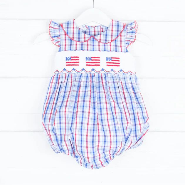 Flag Collared Smocked Bubble Americana Plaid | Classic Whimsy