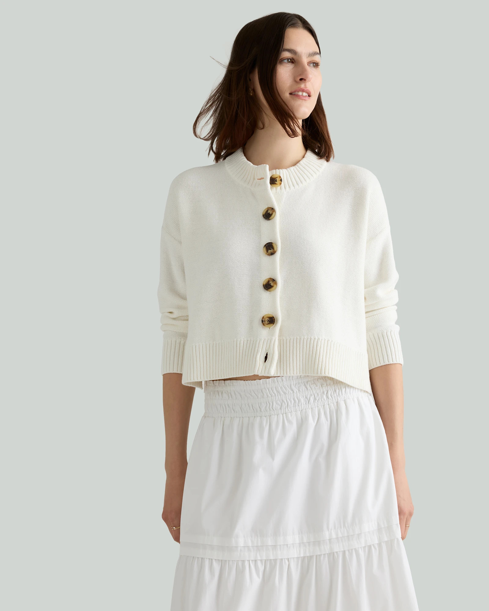 Quince | Women's Cropped Cardigan Sweater in Camel, Size Large, Organic Cotton | Quince