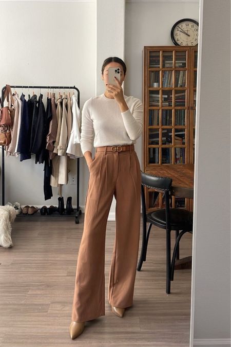 Business casual workwear outfit 

Cashmere sweater - similar $50 option linked 
A&F sloane tailored pants 
Nude boots - linked similar nude heels 

#LTKunder100 #LTKstyletip #LTKworkwear
