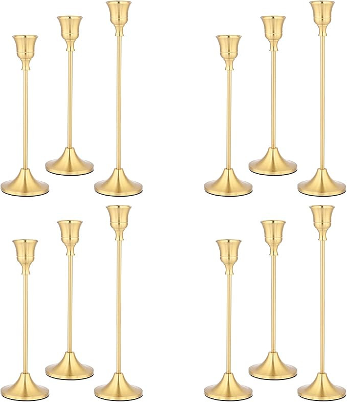 LOKUME Candle Holders Set of 12, Brass Gold Candlestick Holders for Tall Taper Candles Fit 3/4 in... | Amazon (US)