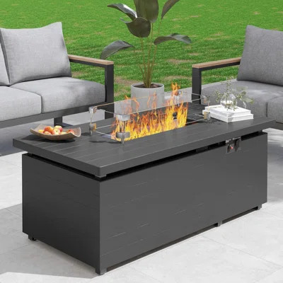 4-Person Aluminum Patio Furniture Set With 50000 Btu Fire Pit Table, Modern Patio Conversation Set With 6'' Olefin Cushions For Balcony, Porch, Backya | Wayfair North America