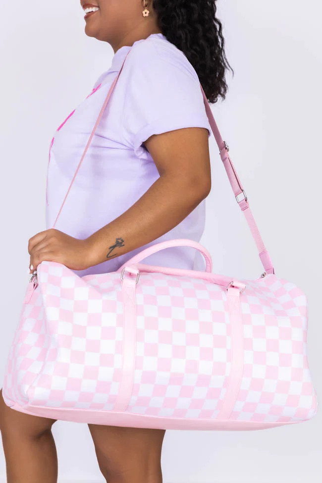 Boujee Weekend Away Pink Checkered Duffle Bag FINAL SALE | Pink Lily