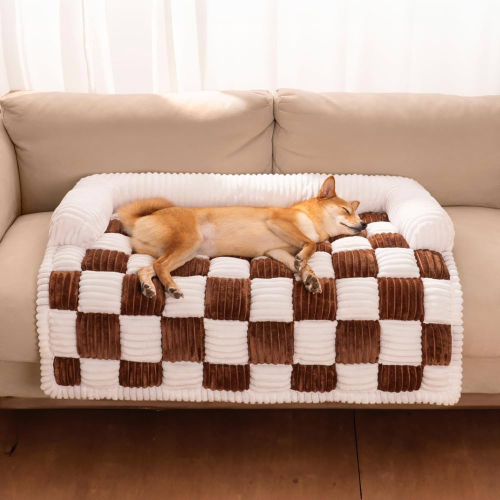 Pet Mat, Funny Pet Couch Covers for Sofa, Dog Couch Cover Fuzzy Sofa Cover Cream Square Plaid Coz... | Amazon (US)