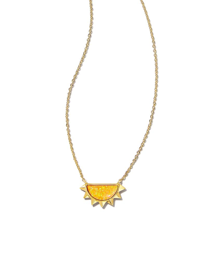 Sienna Gold Half Sun Pendant Necklace in Citrus Kyocera Opal | Kendra Scott