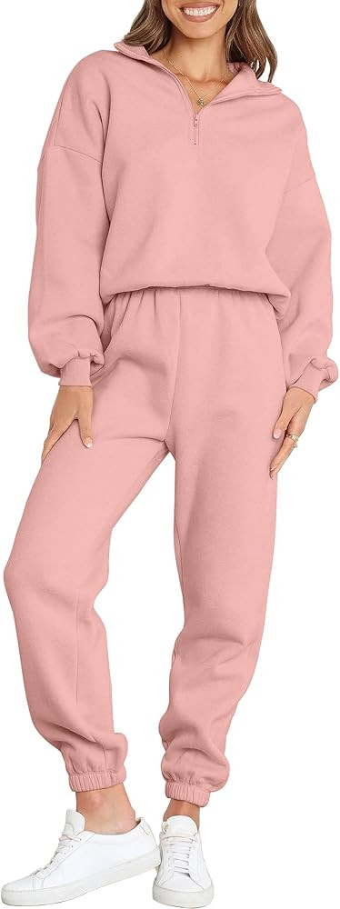 ANRABESS Women 2 Piece Outfits Sweatsuit Oversized Half Zip Sweatshirt Jogger Sweatpants Tracksui... | Amazon (US)