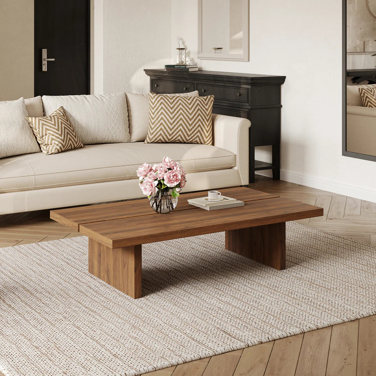 47"Modern Wood Coffee Table, Rectangler Sled Coffee Table for Livingroom | Wayfair North America