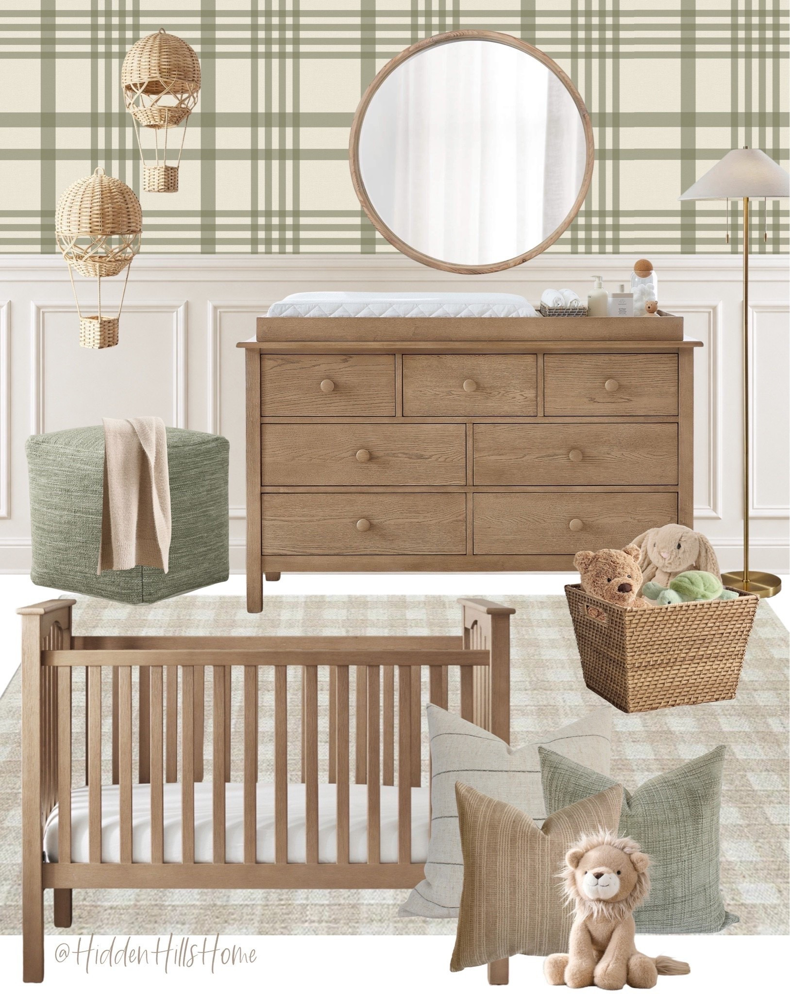 Sage green nursery decor mood board, cozy nursery design, nursery inspiration, baby boys room, nursery wallpaper, crib, glider, nursery rug #sage #nursery

#LTKHome #LTKSaleAlert #LTKBaby